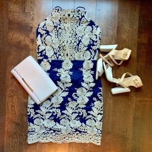NWT! ASOS Royal blue and gold embroidered dress👗